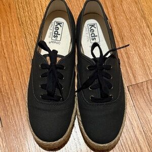 Keds Ortholite Jute Platform Charcoal Black Lace-Up Canvas Shoes Size 8